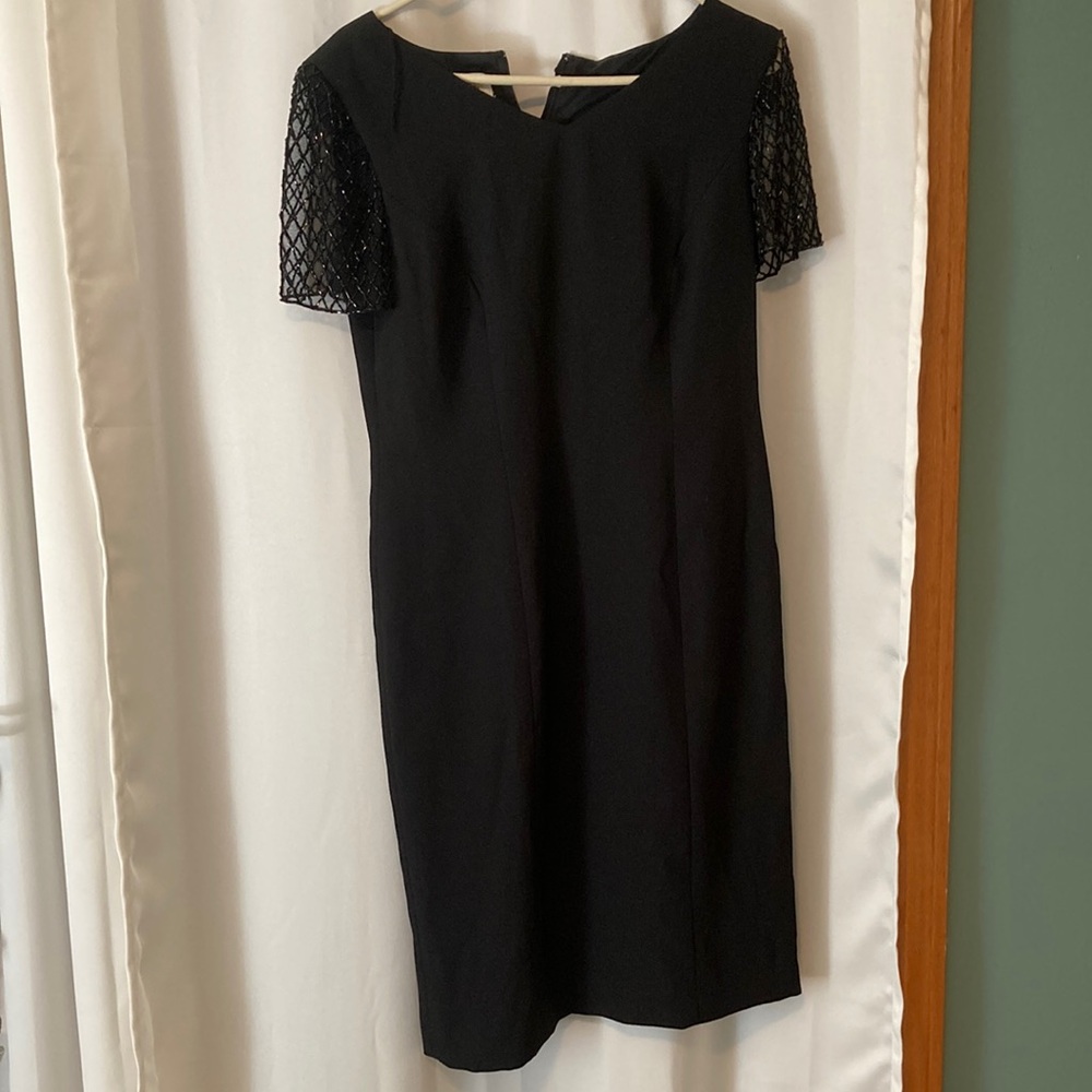Talbots Black Midi Sheath Dress with Lace Short Sleeves
